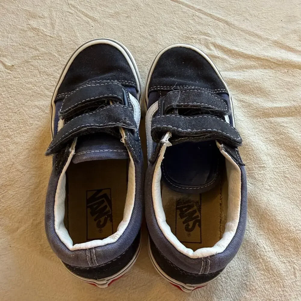 Vans Kids Navy & Black Double Velcro Sneakers Size 13